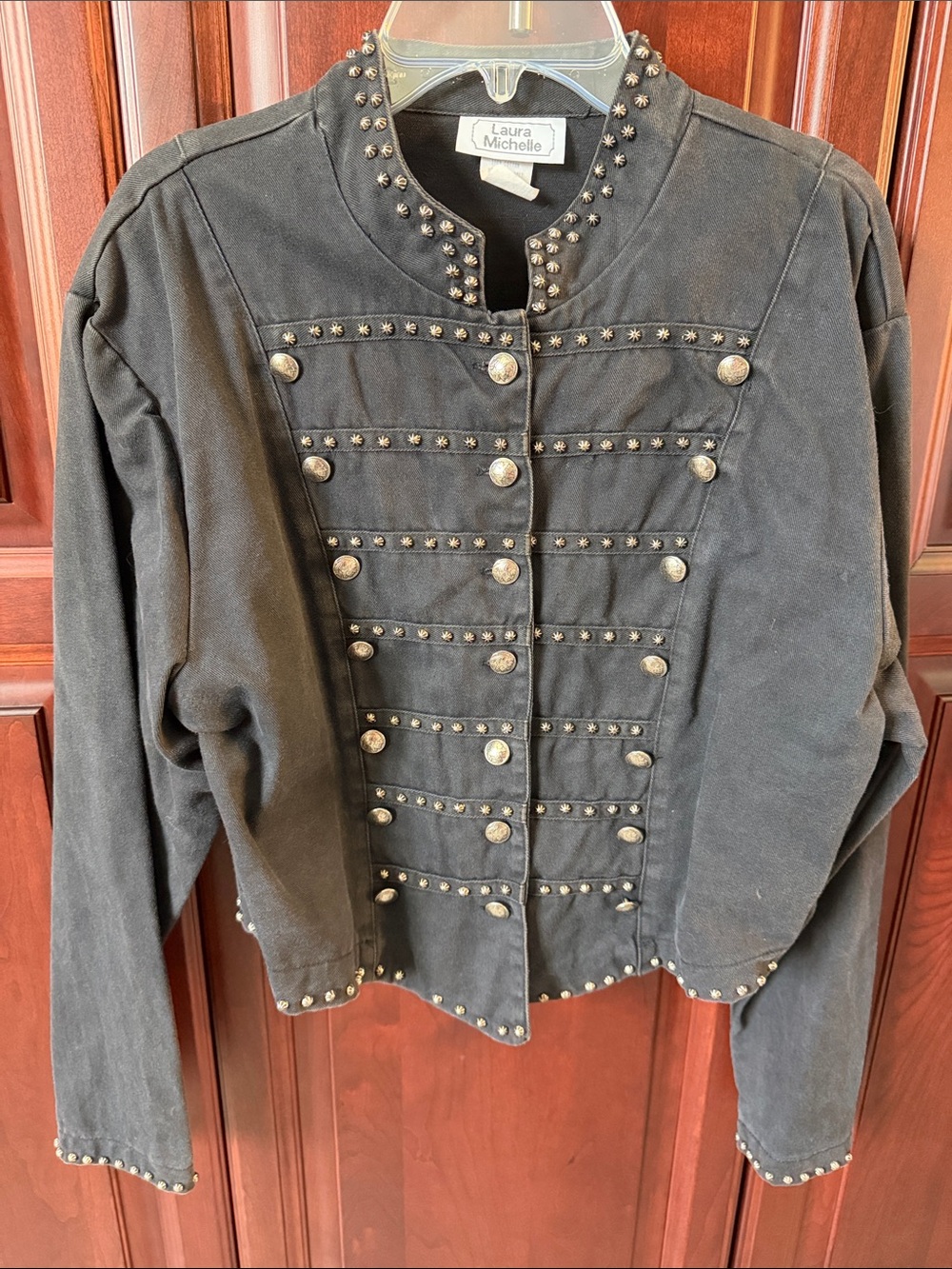 Lauren Michelle Black Studded Military-Style Jacket